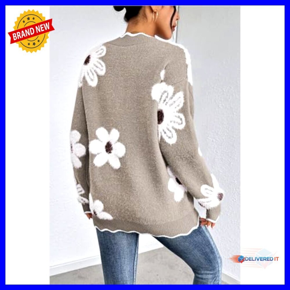 Oversized V-Neck Chunky Knit Pullover Sweater Fuzzy Long Sleeve Top - Picture 3 of 7